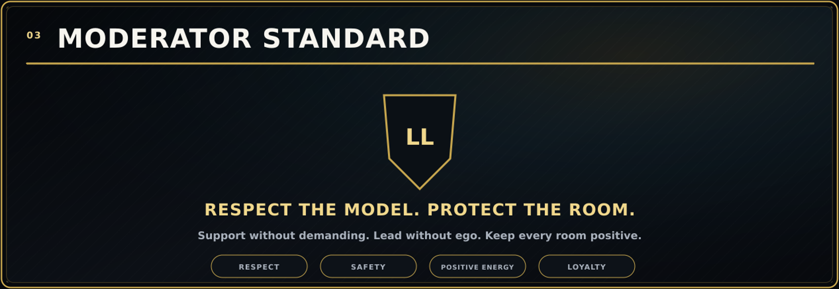 Moderator standard: respect the model, protect the room